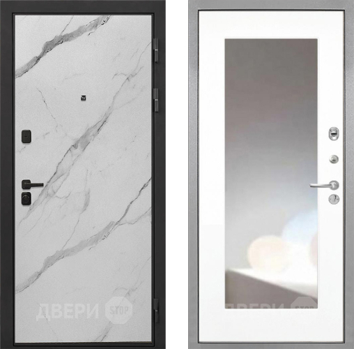 Входная металлическая Дверь Интекрон (INTECRON) Профит Black Мрамор Арктик ФЛЗ-120-М Зеркало Белый матовый в Электроуглях