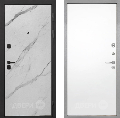 Входная металлическая Дверь Интекрон (INTECRON) Профит Black Мрамор Арктик Гладкая Силк Сноу в Электроуглях
