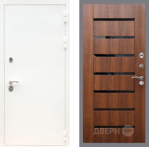 Дверь Рекс (REX) 5 Белая Шагрень СБ-14 стекло черное Орех бренди в Электроуглях