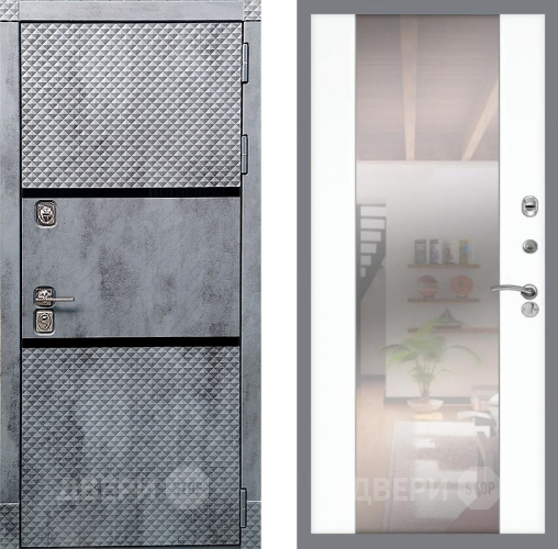 Входная металлическая Дверь Рекс (REX) 15 Бетон Темный СБ-16 Зеркало Силк Сноу в Электроуглях