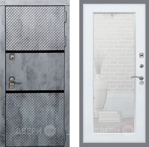 Входная металлическая Дверь Рекс (REX) 15 Бетон Темный Зеркало Пастораль Белый ясень в Электроуглях