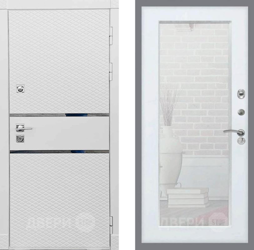 Входная металлическая Дверь Рекс (REX) 15 Силк Сноу Зеркало Пастораль Белый ясень в Электроуглях