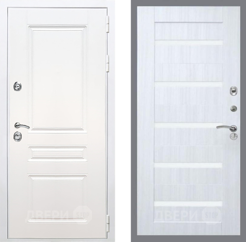 Входная металлическая Дверь Рекс (REX) Премиум-н Силк Сноу СБ-14 стекло белое Сандал белый в Электроуглях