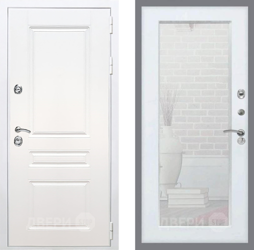 Входная металлическая Дверь Рекс (REX) Премиум-н Силк Сноу Зеркало Пастораль Силк Сноу в Электроуглях